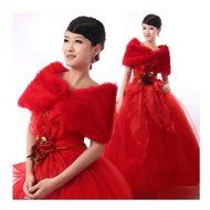 KAKA(TM) Gorgeous Winter Bridal Wedding Dress Wrap Artificial Plush Shawl-Red N46