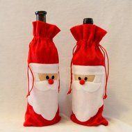 D-Foxes 10PC Santa Claus Christmas Drawstring Red Wine Bottle Cover Bags Dinner Party Table Decor Xmas Gift N4