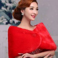 KAKA(TM) Gorgeous Winter Bridal Wedding Dress Wrap Artificial Plush Shawl-Red N47