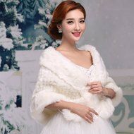 KAKA(TM) Gorgeous Winter Bridal Wedding Dress Wrap Artificial Plush Shawl-Red N50