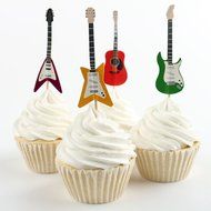 Betop House Set of 24 Pieces Guitar Themed Decorative Cupcake Topper for Music Party N2