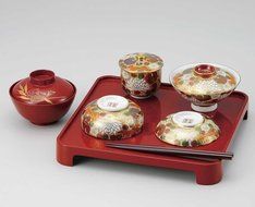 Kutani Pottery flower pattern Weaning ceremony dish set for children from Japan K4-385