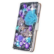KAKA(TM) 3D Handmade Colorful Black Pulple Blue Rhinestone Crystal PU Leather Stand Folding Protective Case Big... N12