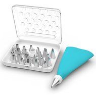 25-Piece Cake Decorating Kit Includes Reusable 15in Silicone Pastry Bag with Coupler and 21 Stainless Steel Icing... N2