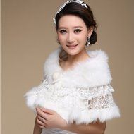 KAKA(TM) Gorgeous Winter Bridal Wedding Dress Wrap Artificial Plush Shawl-White N15