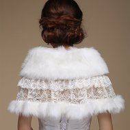 KAKA(TM) Gorgeous Winter Bridal Wedding Dress Wrap Artificial Plush Shawl-White N16