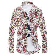 KAKA(TM) Men Spring Autumn Long Sleeve Print Flower Slim Casual Shirt L N5