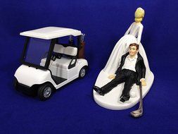 Bride and Groom Golf Wedding Cake Topper - Funny Golf Wedding Cake Topper - Golf Loving Groom Being Dragged By...