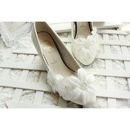 KAKA(TM)Women's Flowers Rhinestone White Stiletto Heel Lace Wedding Bridal Shoes(38) N2