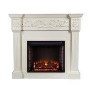 Michael 44 in. Freestanding Carved Indoor Portable Ivory White Electric Fireplace N8