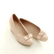 Spritech(TM) Women Girl Summer PU Leather Point Toe Bowknot Design Platform Wedges Shoes 37 Cream-colored N9