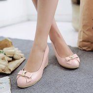 Spritech(TM) Women Girl Summer PU Leather Point Toe Bowknot Design Platform Wedges Shoes 37 Cream-colored N10