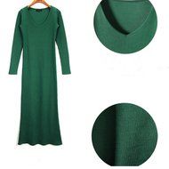 Spritech(TM) Fashion Women's V Neck Long Sleeve Slim Knitted Maxi Dress Green L N5