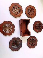 Carved Wood Coasters Sold in Set of 6 with Holders