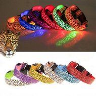 Evtech(tm) Leopard Print Night Safety Lead Collar Dog Cat Pet Adjustable Collar with Flash Light-up Yellow - S N6