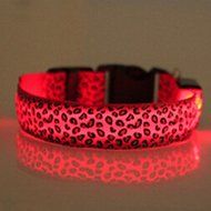 Evtech(tm) Leopard Print Night Safety Lead Collar Dog Cat Pet Adjustable Collar with Flash Light-up Yellow - S N7