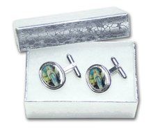 SILVER-Colored Men&#039;s Cuff Links. Oval shape Virgin Mary Cufflinks