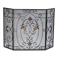 French Scrolled Iron Fireplace Screen Tuscan Gold Accents