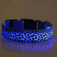 Evtech(tm) Leopard Print Night Safety Lead Collar Dog Cat Pet Adjustable Collar with Flash Light-up Yellow - S N8
