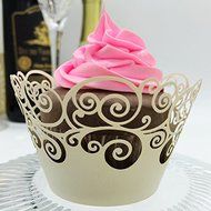 CozyT 50 PACK Cupcake Wrappers Artistic Bake Cake Paper Cups Vine Lace Laser Cut Liner Baking Cup Muffin Case...