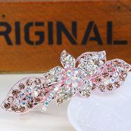 KAKA(TM) Women Girl Korean Stylish Rhinestone Four Petals Flower Pattern Rhinestone Hair Spring Clip Hairpin Sweet... N6
