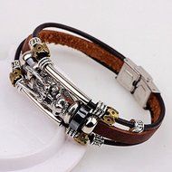 2016 Tibetan silver men leather bracelet fashion male vintage dragon Multilayer