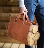 Folding Log Rack And Leather Firewood Sling N2