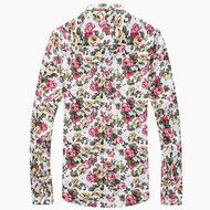 KAKA(TM) Men Spring Autumn Long Sleeve Print Flower Slim Casual Shirt L N6