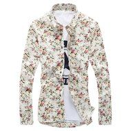 KAKA(TM) Men Spring Autumn Long Sleeve Print Flower Slim Casual Shirt L N7