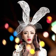 Spritech(TM) Women's Girls Fashion Lace Lone White Bunny Ears with Veil Hair Band Head Band for Catwalk Shows... N14