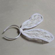Spritech(TM) Women's Girls Fashion Lace Lone White Bunny Ears with Veil Hair Band Head Band for Catwalk Shows... N16