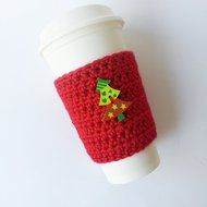 Handmade Coffee Sleeve Red Christmas Tree