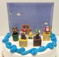 Super Mario Brothers Game Scene Birthay Cake Topper Featuring 2&quot; Figures of Mario, Luigi, Mushroom, Goomba, Koopa... N2
