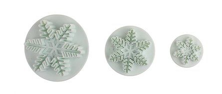 Set of 3 Snowflake Plastic Cake Cookie Fondant Cutter Plunger Molds with Stylus