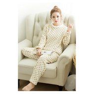 KAKA(TM) Womens Girls' Warm Cute Winter Home Soft Cartoon Flannel Pajamas Sets Yellow XL N6