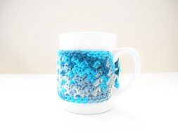 Crochet Coffee Mug Cozy, Cup Cozy, Tea Mug Sweater, Ocean Blue Colors