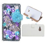KAKA(TM) 3D Handmade Colorful Black Pulple Blue Rhinestone Crystal PU Leather Stand Folding Protective Case Big... N21