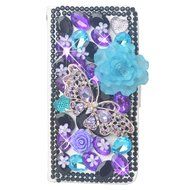 KAKA(TM) 3D Handmade Colorful Black Pulple Blue Rhinestone Crystal PU Leather Stand Folding Protective Case Big... N22