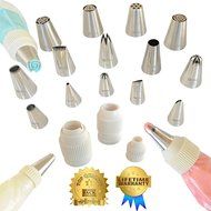 Premium Cake Decorating Tips Kit | Frosting Bags and Tips, 14 Seamless Stainless Steel Piping Tips, Small, Large...