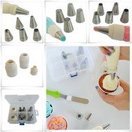 Premium Cake Decorating Tips Kit | Frosting Bags and Tips, 14 Seamless Stainless Steel Piping Tips, Small, Large... N2