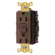 Hubbell GFRST83 Gfci Receptacle, 20 Amps, Nema Configuration: 5-20R, Decorator, Self-Testing: YES, Brown