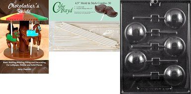 Cybrtrayd &#039;Volleyball Lolly&#039; Sports Chocolate Candy Mold with 50 4.5-Inch Lollipop Sticks and Chocolatier&#039;s Guide