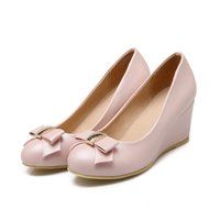 Spritech(TM) Women Girl Summer PU Leather Point Toe Bowknot Design Platform Wedges Shoes 37 Cream-colored N14