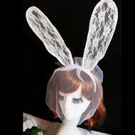 Spritech(TM) Women's Girls Fashion Lace Lone White Bunny Ears with Veil Hair Band Head Band for Catwalk Shows... N19