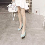 Spritech(TM) Women Girl Summer PU Leather Point Toe Bowknot Design Platform Wedges Shoes 37 Cream-colored N16
