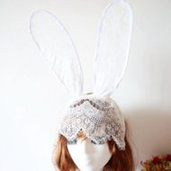Spritech(TM) Women's Girls Fashion Lace Lone White Bunny Ears with Veil Hair Band Head Band for Catwalk Shows... N22