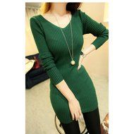 Spritech(TM) Fashion Sex Women Slim V Neck Backless Knit Long Sleeve Pullover Base Sweater Green N4