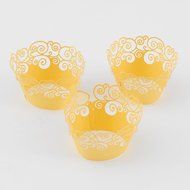 Aiyaya Filigree Artistic Muffin Case Cupcake Paper Cup Liners Little Vine Lace Laser Cupcake Wrappers for Wedding... N7