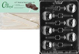 Cybrtrayd 45St50-K009 Balloons Lolly Kids Chocolate Candy Mold with 50 Cybrtrayd 4.5-Inch Lollipop Sticks