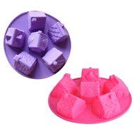 Silicone 6 Slot Cake Gingerbread House Shape DIY Cake Muffin Bread Baking Mold Mould Pan Tray Bakeware Tool (Pink)